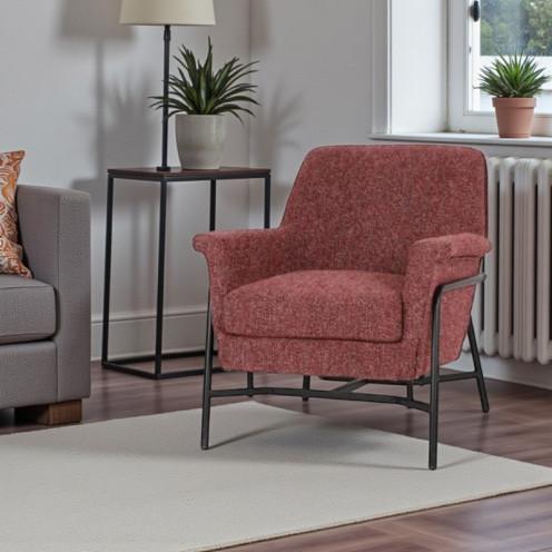 كرسي مفرد قماش بذراعين مريح وحديث باللون الاحمر الفاتح