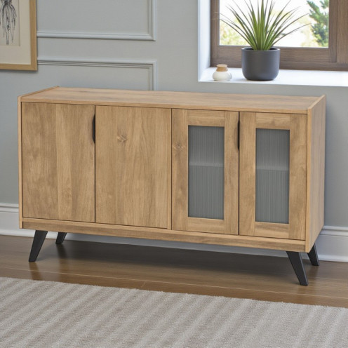 دولاب بوفية خشب حديث وعصري مع ابواب ٤  باللون الخشبي