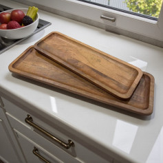 صواني خشبية أنيقة طقم مكوّن من قطعتين خشب هندي طبيعي 