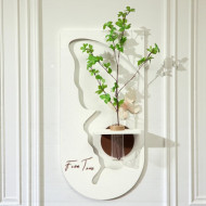 80cm white plaster wall art panel with a brown accent