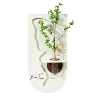 80cm white plaster wall art panel with a brown accent