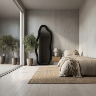 Long decorative mirrors with a velvet frame, modern wavy design, 180cm, available in several colors.