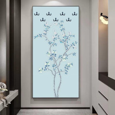 لوحة جدارية وعلاقة بتصميم شجرة مزهرة باللون الأزرق الفاتح والأبيض 160سم
