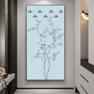 لوحة جدارية وعلاقة بتصميم شجرة مزهرة باللون الأزرق الفاتح والأبيض 160سم