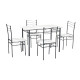 Dining table with four elegant white wooden chairs