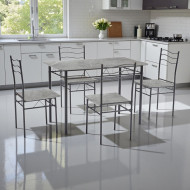 Dining table with four elegant gray wooden chairs