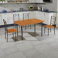 Dining table with four elegant brown wooden chairs