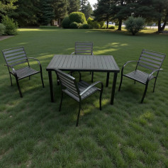 Outdoor dining table with 4 modern and elegant chairs in several colors
