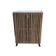 Shoe cabinet, two-door wooden shoe rack with a longitudinal slat design, available in several colors.