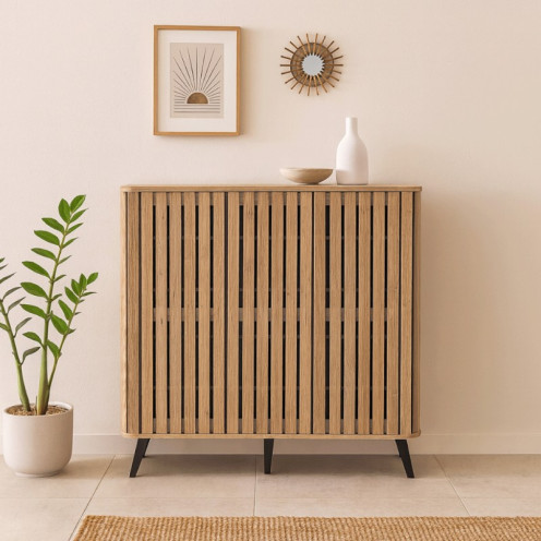 Shoe cabinet, 3-door wooden shoe rack with a longitudinal slat design in several colors