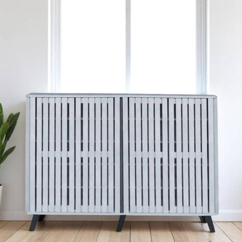 Shoe cabinet, 4-door wooden shoe rack with a longitudinal slat design in several colors