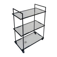 عربية تقديم زجاج ثلاث دوربقواعد حديد باللون الاسود 