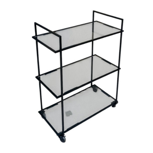 عربية تقديم زجاج ثلاث دوربقواعد حديد باللون الاسود 