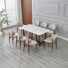 طاولات طعام  مودرن فاخرة بسطح رخامي خشب طبيعي عصري وانيق لـ 8 اشخاص بطولـ180سم