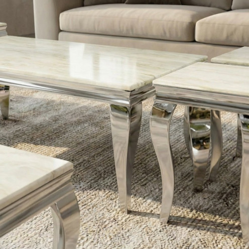 طقم طاولات شاي رخام ملكي مع 6 طاولات جانبية – لون فضي أنيق