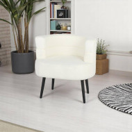 A comfortable, stylishly designed bouclé chair with a padded seat and comfortable armrests in white.