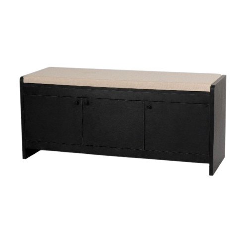 A luxurious and elegant wooden shoe cabinet and upholstered bench in several colors.