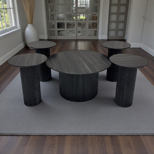 1+4 table set with round top and cylindrical base in black