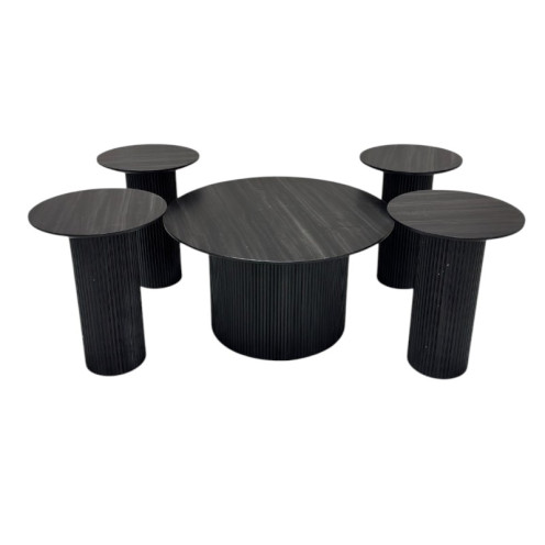 1+4 table set with round top and cylindrical base in black