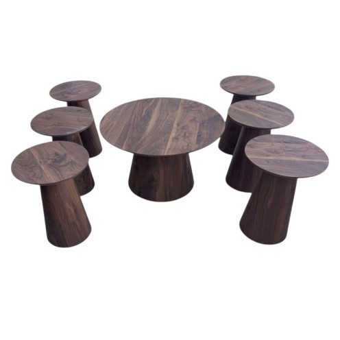 طقم طاولة ضيافة خشب دائري 1 + 6 بعدة اللوان 80سم