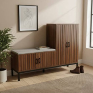 Luxury shoe storage cabinet with a stylish and modern cushioned seat in brown