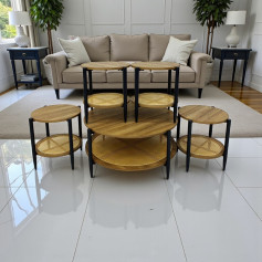 طقم طاولات دورين شاي راتان 5 قطع بعدة اللوان 