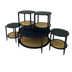 طقم طاولات دورين شاي راتان 5 قطع بعدة اللوان 