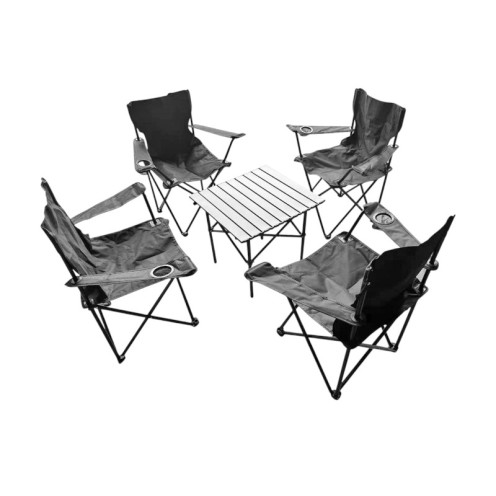 طقم ( 4 كراسي + 1 طاولة ) باللون الاسود للرحلات والتخييم 