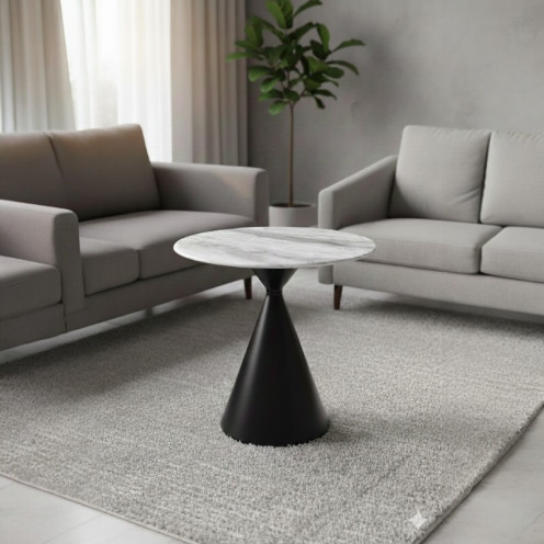 طاولة رخام مفرد مع قاعدة حديد  اسود – 70×70 سم 