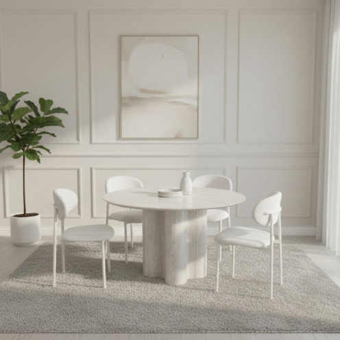 طقم طاولة طعام دائرية سيراميك مع خشب بتصميم عصري وأنيق