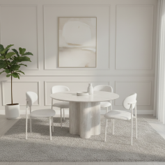 طقم طاولة طعام دائرية سيراميك مع خشب بتصميم عصري وأنيق