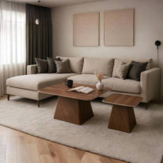 طقم قطعتين سطح خشب باللون البني مستطيل حديث وعصري