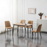 Dining table with a wooden top and 4 velvet chairs, featuring a distinctive design and high quality.