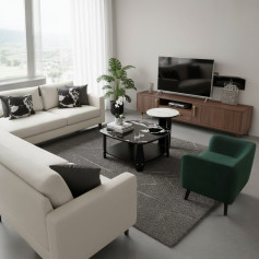 طقم طاولتين وسط  بتصميم رخام وخشب فاخر وانيق ابيض مع اسود 