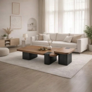 طقم طاولتين وسط  بتصميم خشبي فاخر وانيق بني مع اسود 