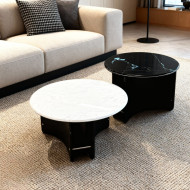  طقم طاولتين دائرية  بتصميم رخام  حديث وانيق ابيض مع اسود 