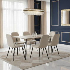Wooden dining table with 6 velvet chairs in various colors, 150*90*77 cm