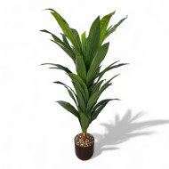 Artificial pearl tree with broad leaves and a brown cylindrical basin