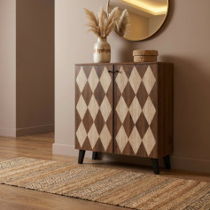 خزانة ، جزامة أحذية ببابين بتصميم هندسي فريد انيق باللون البني فاخر