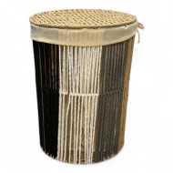 Colorful wicker laundry basket with a round wicker lid