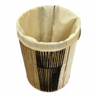 Colorful wicker laundry basket with a round wicker lid