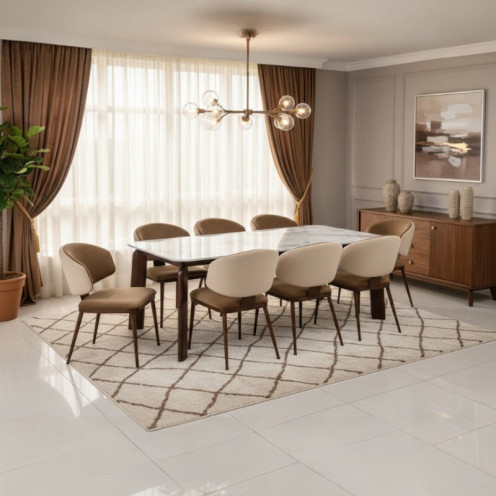 طاولة طعام ملكي رخام 8 كرسي قماش ناعم 190 سم