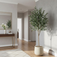 Artificial olive tree (180 cm tall) in a plastic pot, available in various colors.