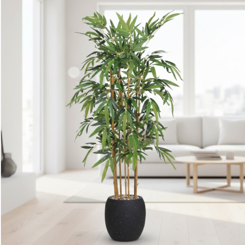 شجرة بامبو صناعية ( ارتفاع 150 سم ) حوض فيبر باللون الاسود