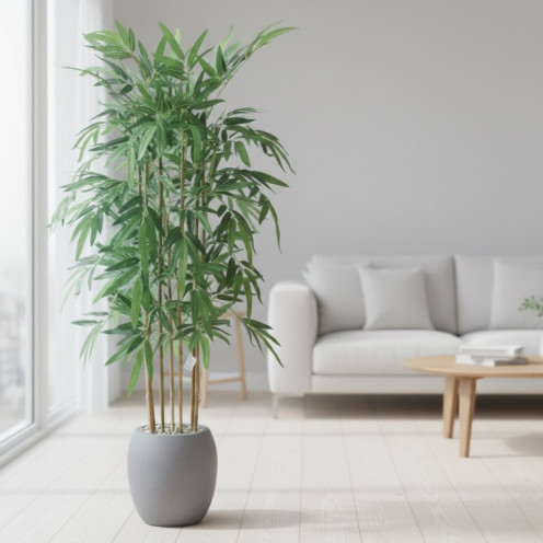 شجرة بامبو صناعية ( ارتفاع 150 سم ) حوض فيبر باللون الرمادي