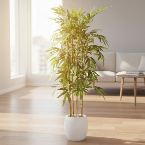 شجرة بامبو صناعية ( ارتفاع 150 سم ) حوض فيبر باللون الابيض