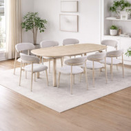 طاولة طعام رخام 8 كراسي بيج بجودة عالية وشكل عصري 220 *100*75 سم 