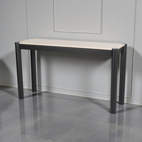  طاولة كونسول خشبية ومعدنية باللون الأسود مع سطح خشبي 140سم