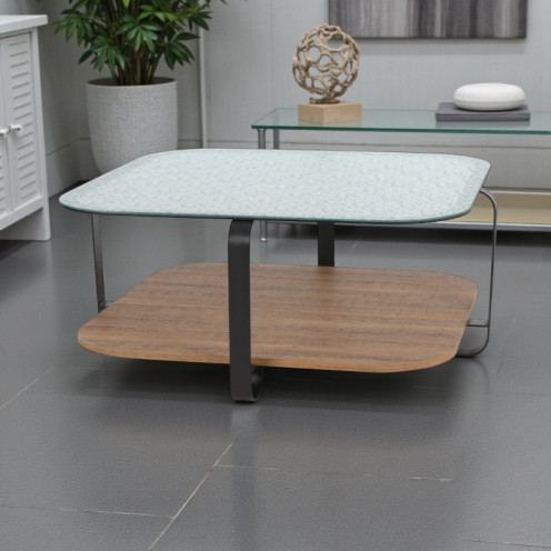 طاولة دورين خشب مع زجاج فاخرة بتصميم مميز مقاس 100 *100 *45سم 