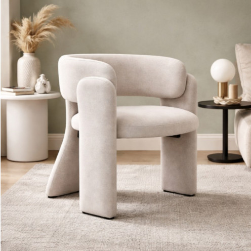 كرسي بتصميم منحني عصري، مبطن بقماش دائري وذراعين مدمجين بعدة اللوان حديث